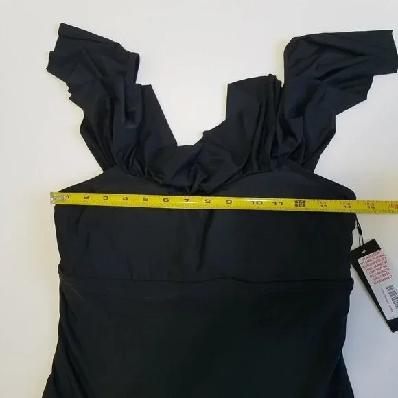 NWT Gianni Bini Black Ruffle Padded One Piece Swimsuit Size L